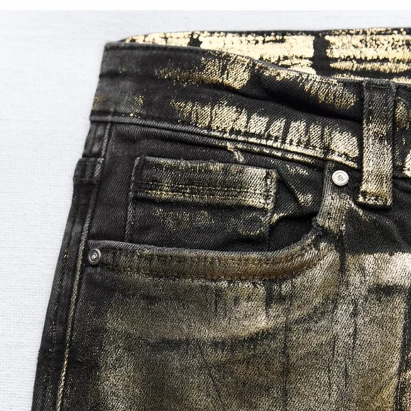 Zara FOIL METALLIC MID WAIST Z1975 SKINNY JEANS - Picture 9 of 9